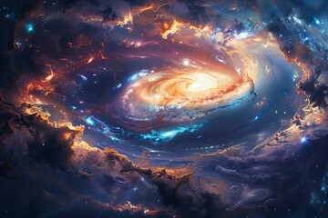 Wall Mural - Spiral Galaxy Engulfed in Cosmic Flames