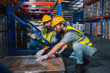 © chokniti - engineer or worker person team working in factory warehouse, man, manufacturing industry business distribution storage by teamwork of logistic occupation job, woman or man manager work with safety
