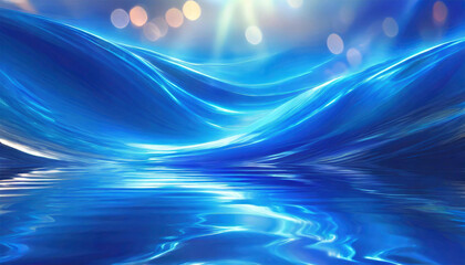 Wall Mural - Abstract background of blue wave with reflection, illustration.