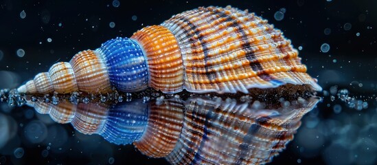 Close up of limpet shell on blue water