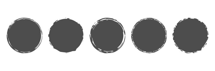 Poster - Circular shape spots set isolated on white. Brush circle. Black and white illustration. Marker ink drawn texture. Element for design logo, text, social media