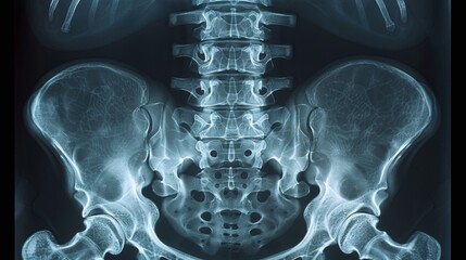 Poster - Thorough x-ray view of the skeletal system, displaying the bones, joints, and spinal column, revealing any fractures, osteoporosis, or degenerative