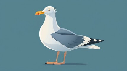 Seagull Cartoon. Funny and Cute Bird on the Beach in a Playful Pose