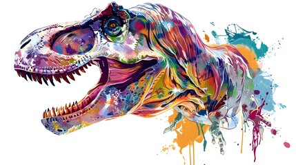 Wall Mural - Abstract of Tyrannosaurus rex or T-rex dinosaur portrait in Cretaceous period with multi colored colorful isolated on clean png background, Vibrant bright, with Generative AI.