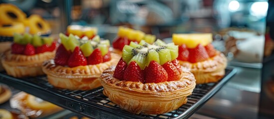 Wall Mural - Close up of a tray of fresh pastries