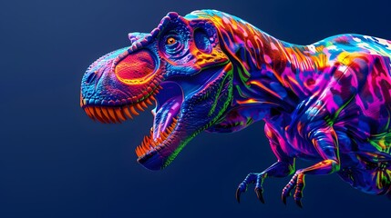 Wall Mural - Abstract of Tyrannosaurus rex or T-rex dinosaur portrait in Cretaceous period with multi colored colorful isolated on clean png background, Vibrant bright, with Generative AI.