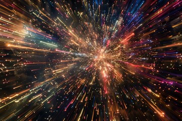 Wall Mural - Dazzling display of colorful fireworks exploding in the dark night sky, creating a vibrant spectacle of light and motion