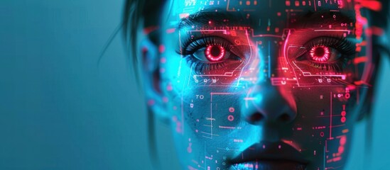Poster - Woman with red eyes and futuristic face