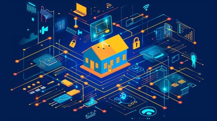 Canvas Print - a house surrounded by a network of devices