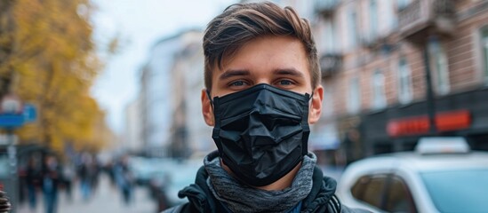 Man wearing face mask on city street