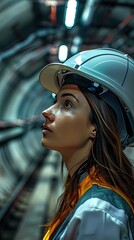 Wall Mural - female engineers inside an underground infrastructure in a modern city