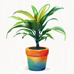 Wall Mural - Houseplant in Colorful Pot Isolated on White Background, Generative AI Illustration