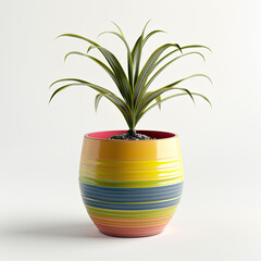 Wall Mural - Houseplant in Colorful Pot Isolated on White Background, Generative AI Illustration