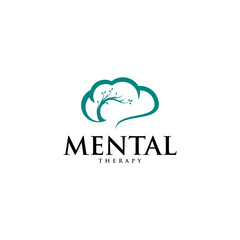 mental health brain and tree logo. Psychotherapy symbol concept graphic design vector illustration.
