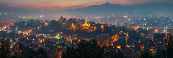 Wall Mural - Stylized Night Panorama of Kathmandu, Nepal