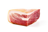 Fototapeta Na ścianę - Traditional Spanish Jamon Serrano ham, Prosciutto Crudo, Parma ham, Italian antipasto, isolated on white background