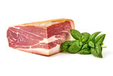 Fototapeta Na ścianę - Traditional Spanish Jamon Serrano ham, Prosciutto Crudo, Parma ham, Italian antipasto, isolated on white background