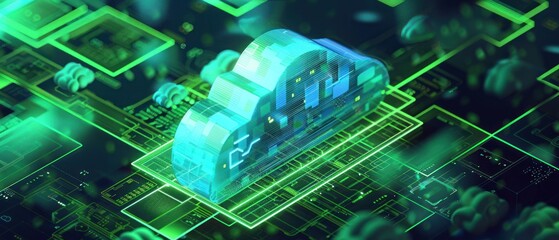 Poster - Neon light cloud computing futuristic technology