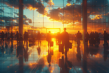 Canvas Print - A business trip scene featuring professionals traveling for meetings and conferences. Concept of globalization and international business. Generative Ai.