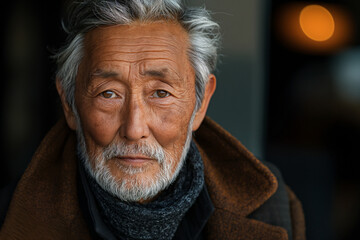 Canvas Print - Asian old man with grey hair and beard, portrait for marketing campaign