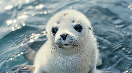 Wall Mural - A cute, fluffy, white baby sea lion