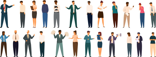 Poster - Yell boss vector. A group of people in business attire are shown in a row, with some looking at the camera and others looking away. Concept of professionalism and formality, with the people dressed in