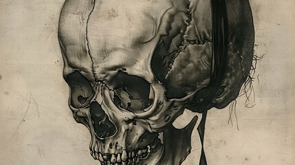 Wall Mural - Vintage anatomical illustration of a human skull for medical or halloween designs