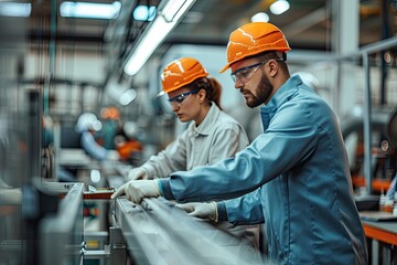 Poster - Factory workers managing a production line