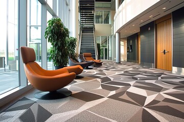 Fototapete - Geometric patterns in a modern office lobby