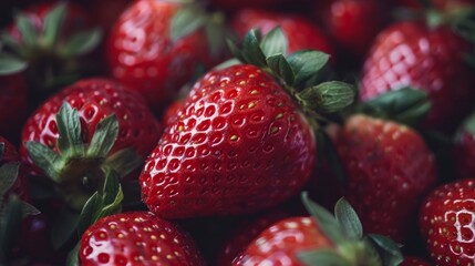 Wall Mural - fresh and ripe strawberries, texture and juiciness generative ai