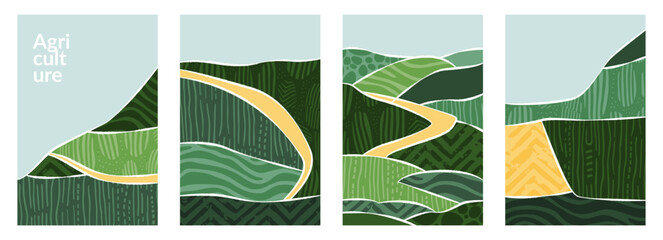 Wall Mural - abstract agriculture field vector collage illustration. modern aesthetic pattern patchwork design. a