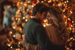 © Наталья Евтехова - A couple embracing in front of a festive Christmas tree, with twinkling lights and holiday decorations creating a warm and joyful atmosphere.