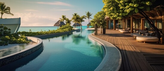 Wall Mural - Luxury beach resort near endless swimming pool on tropical island