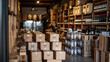 © Luluraschi - wine cellar deposit with cardboard boxes for delivery, alcohol shop, sommelier