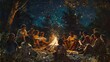 © Vilayat - Campfire under the starry night for nature and camping themed designs