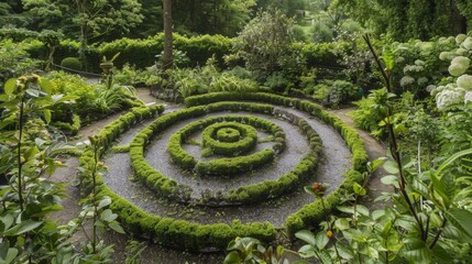 lush greenery in the shape of spirals and helices decorate the garden nodding to the spiral spin of 