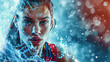 © Irina B - Intense portrait of a female athlete with water splashes, highlighting determination and focus