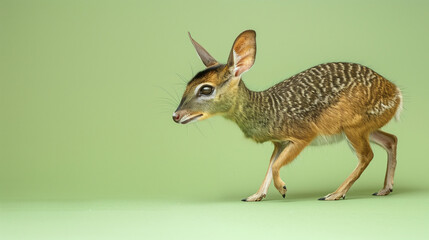 Small Antelope Standing on Green Background