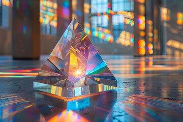 Wall Mural - Prismatic Light Play with Modern Crystal Pyramid