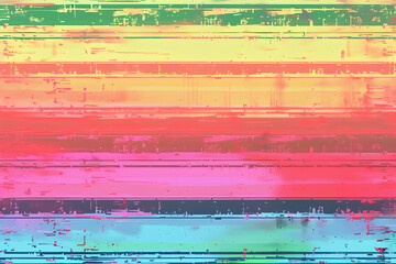 Wall Mural - seamless retro colorful rainbow vhs scanlines or tv signal static noise pattern tileable television screen or video game pixel glitch or damage background texture vintage 80s analog grunge graphic AI