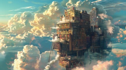 Canvas Print - Library in the Clouds: A Fantasy Illustration for Book Lovers