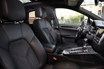 Wall Mural - Inside of modern black car with leather seats