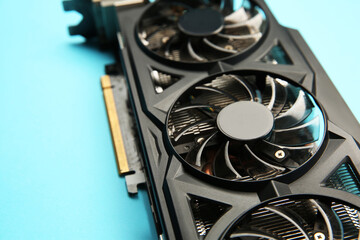 Poster - One graphics card on light blue background, closeup