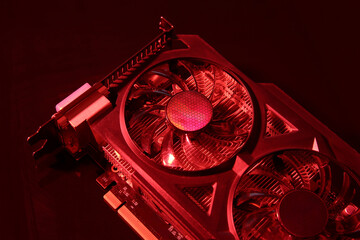 Poster - Computer graphics card on color background, closeup