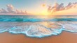 © Ross - Captivating Sunrise Over Tranquil Ocean Waves and Sandy Beach with Vibrant Colors and Cloud-filled Sky - Serene Coastal Dawn Scene