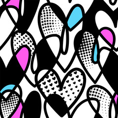 Aufkleber - Abstract seamless chaotic pattern with  hearts. Grunge colorful background.