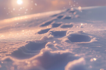 Poster - Soft morning light illuminating the gentle curves of freshly fallen snow, capturing a tranquil winter scene.