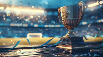 Magnificent winner cup in the stadium, theme of victory, competition. Generative AI