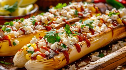 Savor the flavors of Mexico with this irresistible elote featuring cotija cheese fresh cilantro and a hint of chili