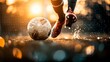 © JovialFox - Soccer player controls ball with foot in stadium action close-up